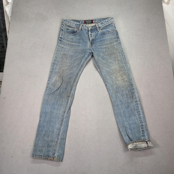 Justin JL 201 Jeans Mens Light Wash Blue Selvedge Straight Distressed Fits 30x30
